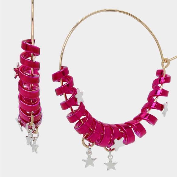 NWT bright pink circular Betsy Johnson earrings - Picture 2 of 2